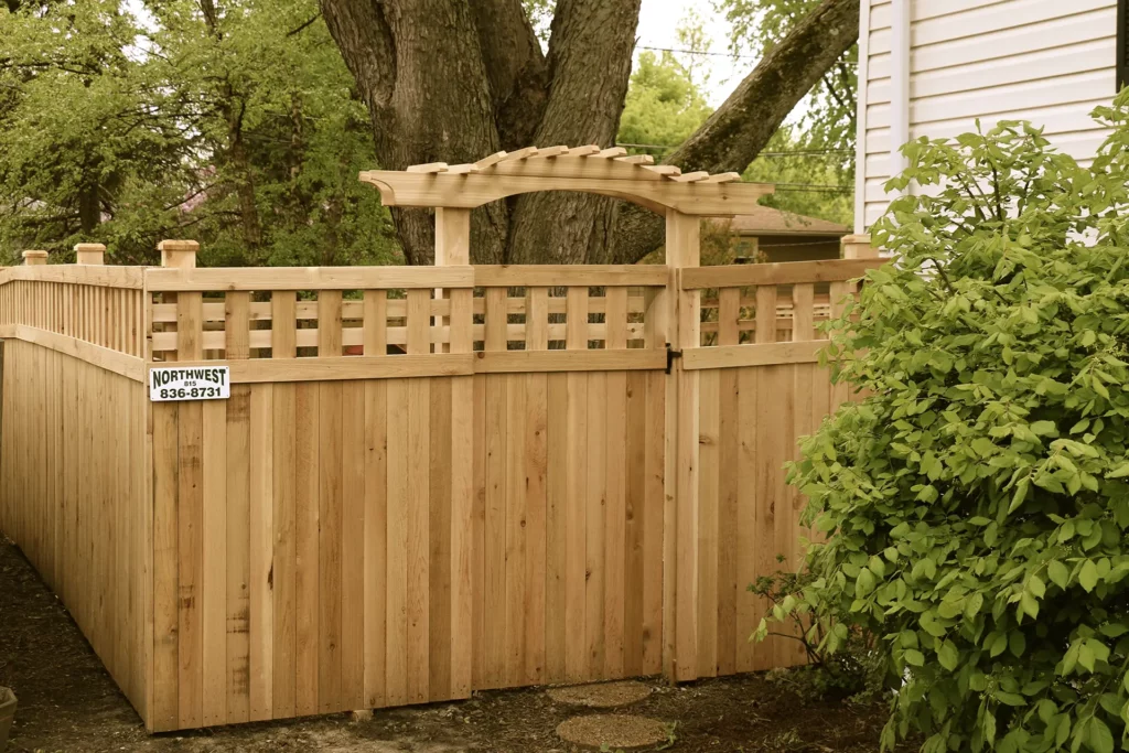 wood fence with arched gate