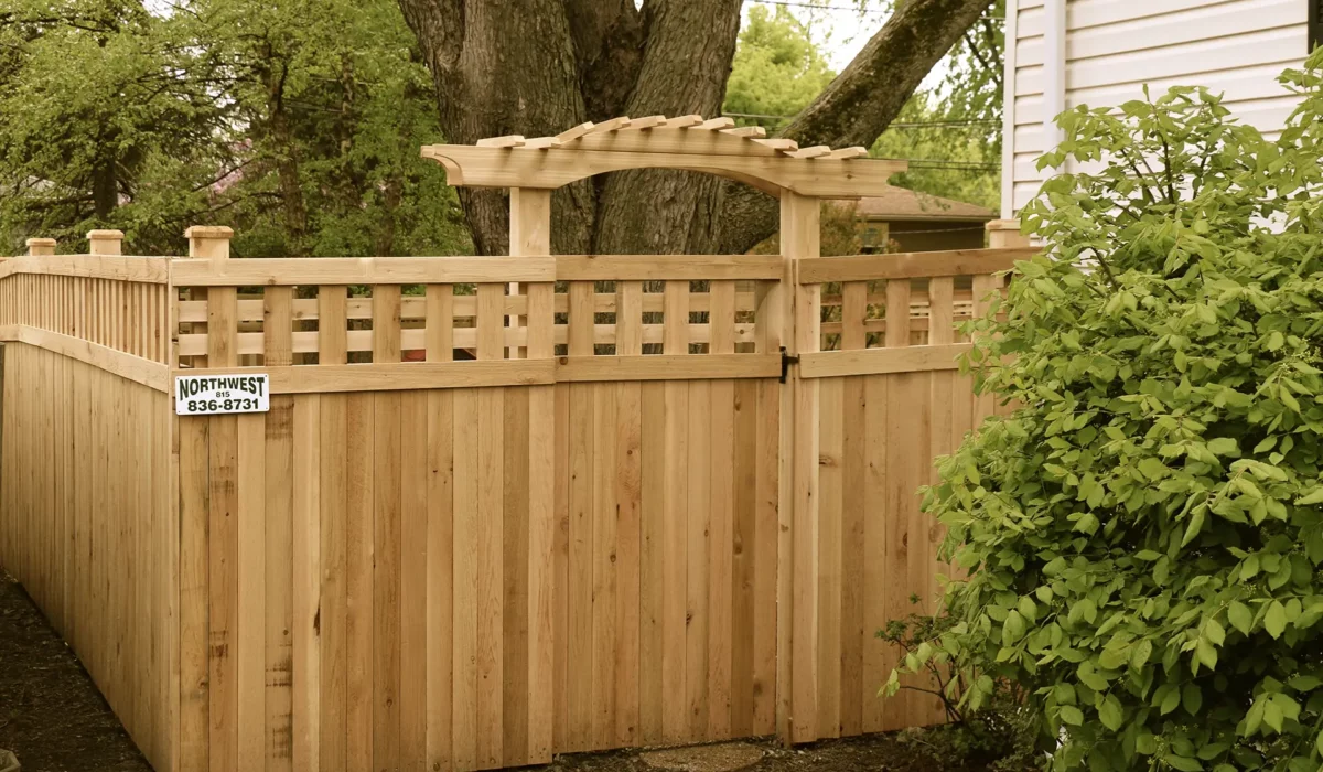 wood fence with arched gate