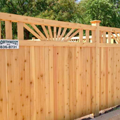 privacy cedar fence with design at top